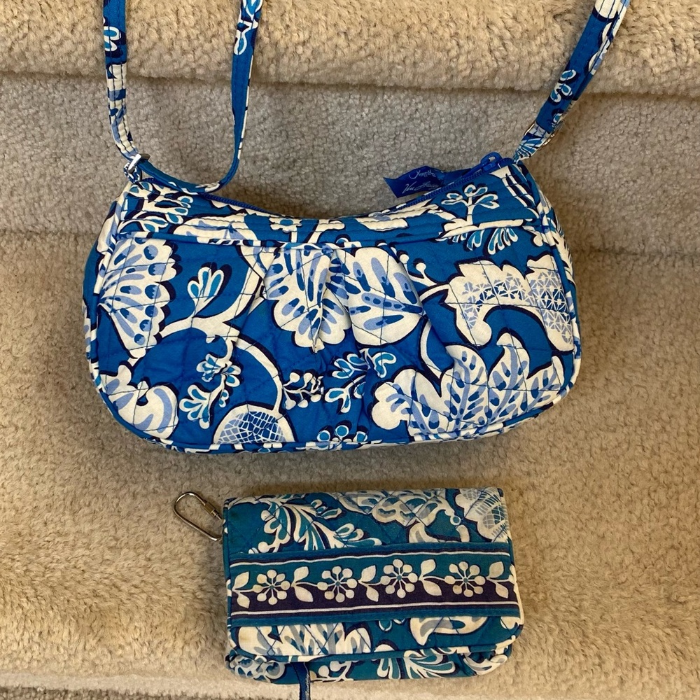 VERA BRADLEY CROSSBODY MINI BAG/ COIN -ID WALLET/ BLUE-WHITE